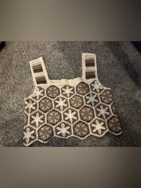 Rebellion Brown and Cream Crochet Floral Tank Top S/M